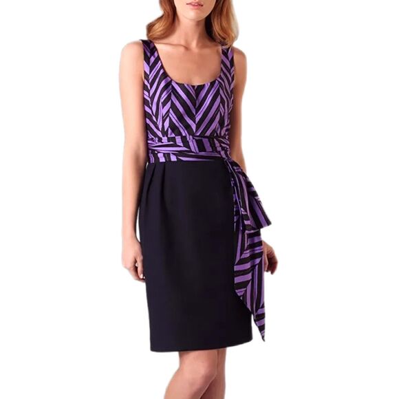Milly of New York NWT Marcela Purple & Navy Print Silk Sheath Y2k Dress Size 8 - Picture 2 of 10